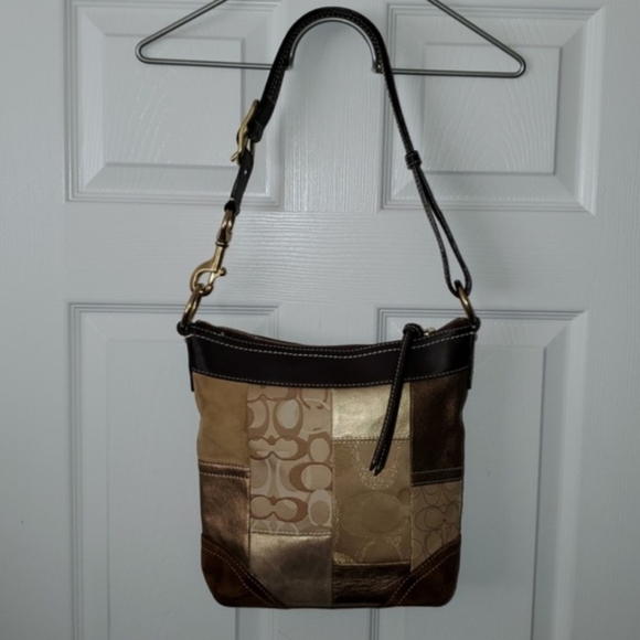 Coach Signature C Patchwork Gold Medium Shoulder Crossbody...